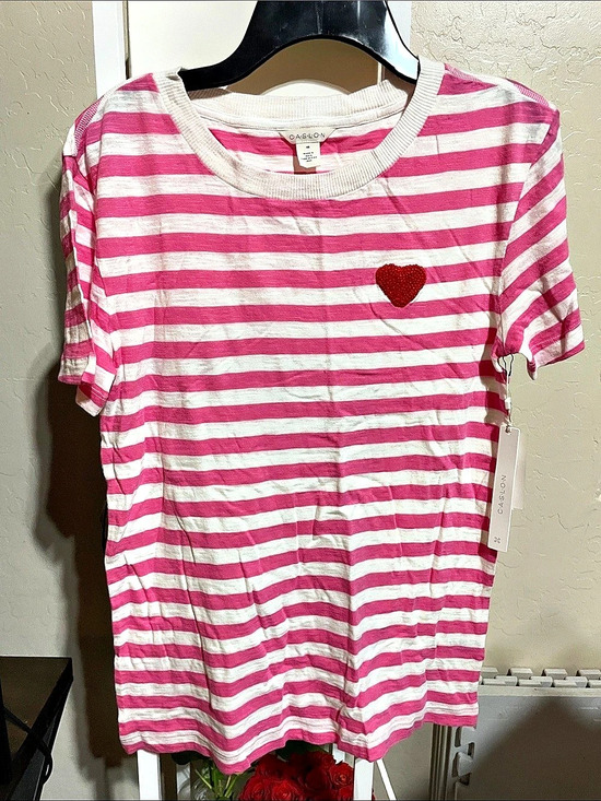 Caslon Tops - Caslon Striped Short Sleeve Tee in Pink & White Size 3X NWT